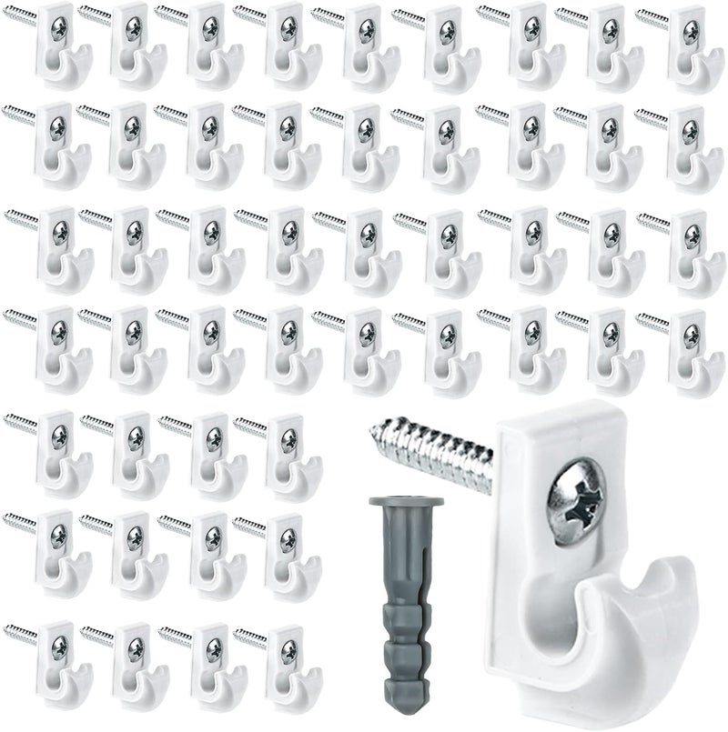 whumsdog 48 Pack White Down Wall Clip Closet Shelves Clips Wire Shelf Loop Clips Plastic Heavy Duty Wire Shelf Brackets Included Clips Screws and Expansion Tubes for Wire Closet Shelving - Image 1